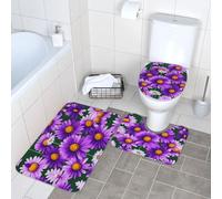 GaxfjRu Purple Daisy Printed Bathroom Rugs Set, Flannel Non Slip Bath Mats, Absorbent Toilet Rugs, For Master Suite