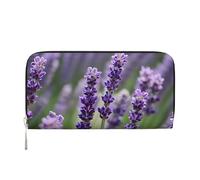 GaxfjRu Purple Lavender Floral Flowers print Men's Vintage Look Leather Long Wallet Checkbook Wallets,Ladies Credit Card Holder