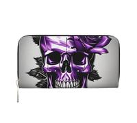 GaxfjRu Purple Rose and Skull print Men's Vintage Look Leather Long Wallet Checkbook Wallets,Ladies Credit Card Holder