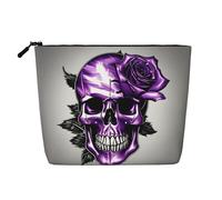 GaxfjRu Purple Rose and Skull print Travel Makeup Bag Toiletry Bag akeUp Purse Pouch with Zipper Makeup Organizer for Women, Black, One Size