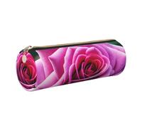 GaxfjRu Purple Rose Flower Round Pencil Case Faux Leather - Storage for Pens, Pencils, Markers, Small Supplies Metal Zip with Leather