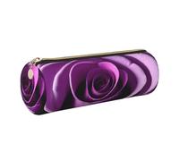 GaxfjRu Purple Rose Round Pencil Case Faux Leather - Storage for Pens, Pencils, Markers, Small Supplies Metal Zip with Leather