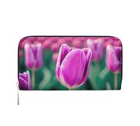 GaxfjRu Purple Tulips Print Small Leather Wallet for Women, Ladies Credit Card Holder Women's Pocket Purse