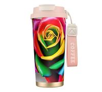 GaxfjRu Rainbow Rose Flower 20 Oz with Lid, Vacuum Insulated Stainless Steel Coffee Mug, Tumbler for Hot and Cold Drinks