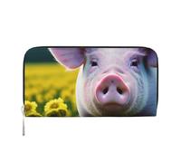 GaxfjRu Rape Flower Pig Print Small Leather Wallet for Women, Ladies Credit Card Holder Women's Pocket Purse