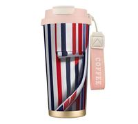 GaxfjRu Red Blue White Gray Stripes 20 Oz with Lid, Vacuum Insulated Stainless Steel Coffee Mug, Tumbler for Hot and Cold Drinks