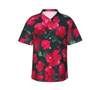 GaxfjRu Red Pink Flower Hawaiian Shirts for Men WomenHawaiian Summer Short-Sleeve Casual Relaxed-Fit Button-Down