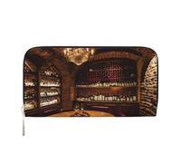 GaxfjRu Red Wine Cellar Picture Print Small Leather Wallet for Women, Ladies Credit Card Holder Women's Pocket Purse