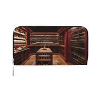 GaxfjRu Red Wine Cellar Print Small Leather Wallet for Women, Ladies Credit Card Holder Women's Pocket Purse