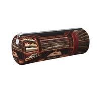 GaxfjRu Red Wine Cellar Round Pencil Case Faux Leather - Storage for Pens, Pencils, Markers, Small Supplies Metal Zip with Leather