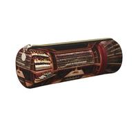 GaxfjRu Red Wine Cellar Round Pencil Case Faux Leather - Storage for Pens, Pencils, Markers, Small Supplies Metal Zip with Leather
