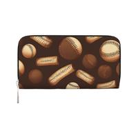 GaxfjRu Retro Baseball Brown print Men's Vintage Look Leather Long Wallet Checkbook Wallets,Ladies Credit Card Holder