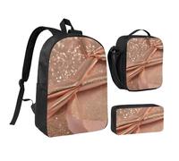 GaxfjRu rose gold glitter print Lightweight Bookbag,3Pcs Backpack School Backpack with Lunch Box and Pencil Pouch