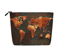 GaxfjRu Rust World Map print Travel Makeup Bag Toiletry Bag akeUp Purse Pouch with Zipper Makeup Organizer for Women, Black, One Size