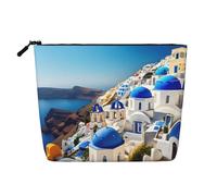 GaxfjRu Santorini Greek Island sea View print Travel Makeup Bag Toiletry Bag akeUp Purse Pouch with Zipper Makeup Organizer for Women, Black, One Size