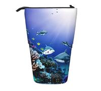 GaxfjRu Shark Swimming Under The Sea Print Portable Telescoping Pencil Bag, Organizer with Multiple Slots, for Writing Tools Accessories