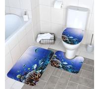 GaxfjRu Shark Swimming Under the Sea Printed Bathroom Rugs Set, Flannel Non Slip Bath Mats, Absorbent Toilet Rugs, For Master Suite