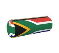 GaxfjRu South African Flag Round Pencil Case Faux Leather - Storage for Pens, Pencils, Markers, Small Supplies Metal Zip with Leather