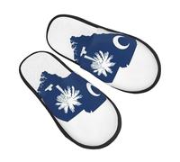 GaxfjRu South Carolina Flag Map Plush Winter Slippers for Indoor Use, Soft Warm House Slippers for Guests and Home Comfort Unisex