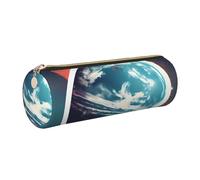GaxfjRu Space Planet Earth Round Pencil Case Faux Leather - Storage for Pens, Pencils, Markers, Small Supplies Metal Zip with Leather