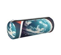 GaxfjRu Space Planet Earth Round Pencil Case Faux Leather - Storage for Pens, Pencils, Markers, Small Supplies Metal Zip with Leather