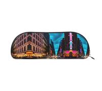 GaxfjRu Streets of New York City Portable Leather Half Round Pen Case: Stylish Organizer for Office, Travel, Makeup - Ideal Pencil Pouch & Makeup Bag