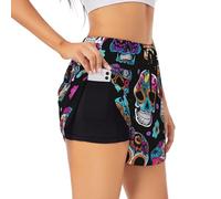 GaxfjRu Sugar Skull Print Women's Running Shorts High Waisted Running Shorts Pocket Sporty Gym Elastic Short Black