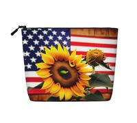 GaxfjRu Sunflower And American Flag print Travel Makeup Bag Toiletry Bag akeUp Purse Pouch with Zipper Makeup Organizer for Women, Black, One Size
