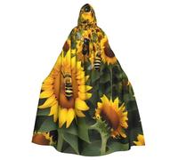 GaxfjRu Sunflower Bees Hooded Cloak - Halloween Short Medieval with Hood Full Length Hooded Halloween Costume for Women Men Black