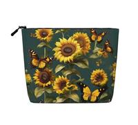 GaxfjRu Sunflower Floral Butterflies print Travel Makeup Bag Toiletry Bag akeUp Purse Pouch with Zipper Makeup Organizer for Women, Black, One Size