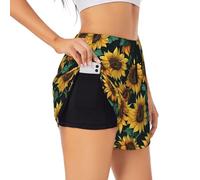GaxfjRu Sunflower Print Women's Running Shorts High Waisted Running Shorts Pocket Sporty Gym Elastic Short Black