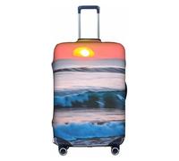 GaxfjRu Sunset and Sunrise with Ocean Sea Waves Printed Suitcase Skin, Durable Baggage Wrap, High Elasticity Travel Sleeve, for Suitcase Safety