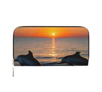 GaxfjRu Sunset Dolphins Print Small Leather Wallet for Women, Ladies Credit Card Holder Women's Pocket Purse