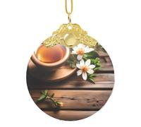 GaxfjRu Teal Flower On Wooden Plank Xmas Home Decorations Ornaments, Hanging Christmas Tree Gift Pendant For Holiday Cheer