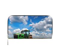 GaxfjRu Tractor under blue sky and white clouds print Men's Vintage Look Leather Long Wallet Checkbook Wallets,Ladies Credit Card Holder