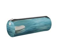 GaxfjRu Tranquil Water Round Pencil Case Faux Leather - Storage for Pens, Pencils, Markers, Small Supplies Metal Zip with Leather