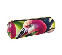 GaxfjRu Tropical Flamingos and Pineapples Round Pencil Case Faux Leather - Storage for Pens, Pencils, Markers, Small Supplies Metal Zip with Leather