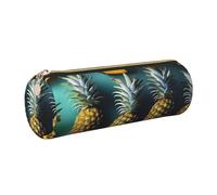GaxfjRu Tropical Fruit Pineapple Round Pencil Case Faux Leather - Storage for Pens, Pencils, Markers, Small Supplies Metal Zip with Leather