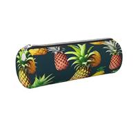 GaxfjRu Tropical Fruits Pineapple Round Pencil Case Faux Leather - Storage for Pens, Pencils, Markers, Small Supplies Metal Zip with Leather