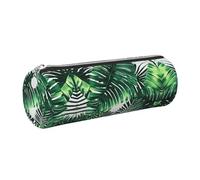 GaxfjRu Tropical Palm Banana Leaves Round Pencil Case Faux Leather - Storage for Pens, Pencils, Markers, Small Supplies Metal Zip with Leather
