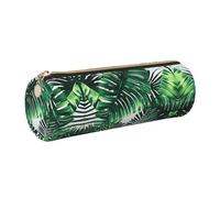 GaxfjRu Tropical Palm Banana Leaves Round Pencil Case Faux Leather - Storage for Pens, Pencils, Markers, Small Supplies Metal Zip with Leather