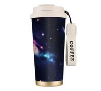 GaxfjRu Universe Galaxy Space Print Double Lid Insulated Coffee Cup 500ml, 316 Stainless Steel Inner Layer Thermal Tumbler with Straw