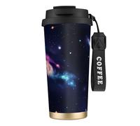 GaxfjRu Universe Galaxy Space Print Double Lid Insulated Coffee Cup 500ml, 316 Stainless Steel Inner Layer Thermal Tumbler with Straw