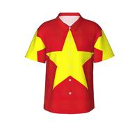 GaxfjRu Vietnamese Flag Hawaiian Shirts for Men WomenHawaiian Summer Short-Sleeve Casual Relaxed-Fit Button-Down Black