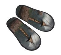 GaxfjRu Vikings Boat Plush Winter Slippers for Indoor Use, Soft Warm House Slippers for Guests and Home Comfort Unisex, Black, 5