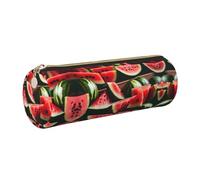 GaxfjRu Watermelon Fresh Fruit Round Pencil Case Faux Leather - Storage for Pens, Pencils, Markers, Small Supplies Metal Zip with Leather