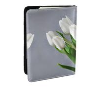 GaxfjRu White Tulips Flowers Print Leather Passport Holder Covers Case, Waterproof Travel Wallet Passport Holder for Women Men