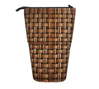GaxfjRu Wicker Woven Grid Print Portable Telescoping Pencil Bag, Organizer with Multiple Slots, for Writing Tools Accessories