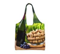 GaxfjRu Wine Bottle Corks Grapes Large Canvas Tote Bag For Women, Reusable Grocery Shopping Bag, Everyday Carryall For Work