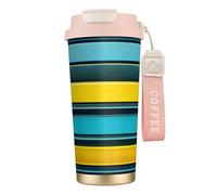 GaxfjRu Yellow and Blue Stripes 20 Oz with Lid, Vacuum Insulated Stainless Steel Coffee Mug, Tumbler for Hot and Cold Drinks